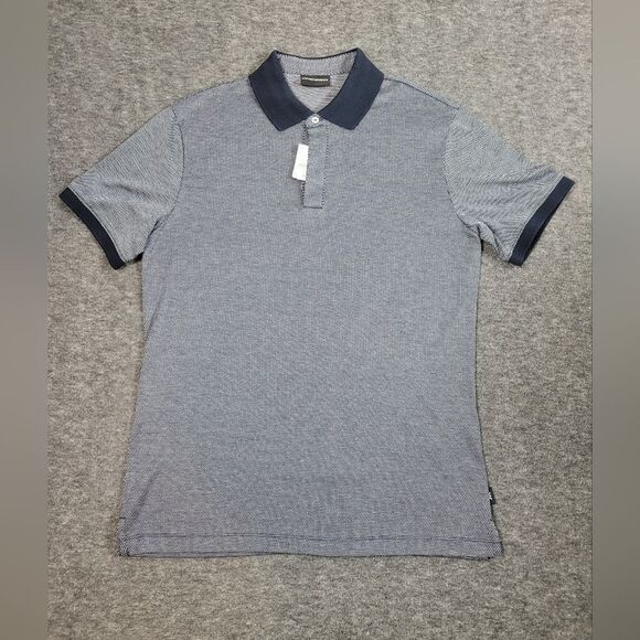 Emporio Armani Shirt Mens Large  Blue Pinstripe Golf Polo Stretch Rugby - Picture 1 of 13
